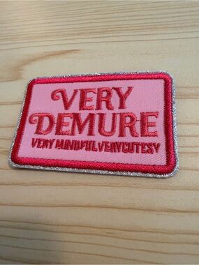 Very Demure Pink Embroidered Patch with Silver Trim